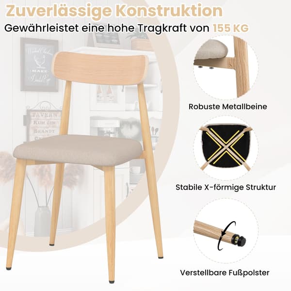 Spisestoler sett med 2, polstret lin, metallben