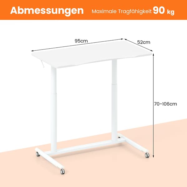 Höjdjusterbart C-format skrivbord med hjul, 70-106 cm