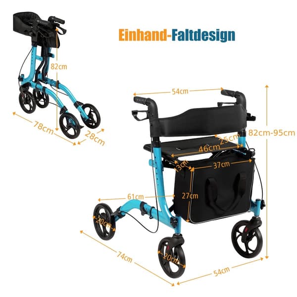 Letvægts foldbar rollator, justerbar højde, blå