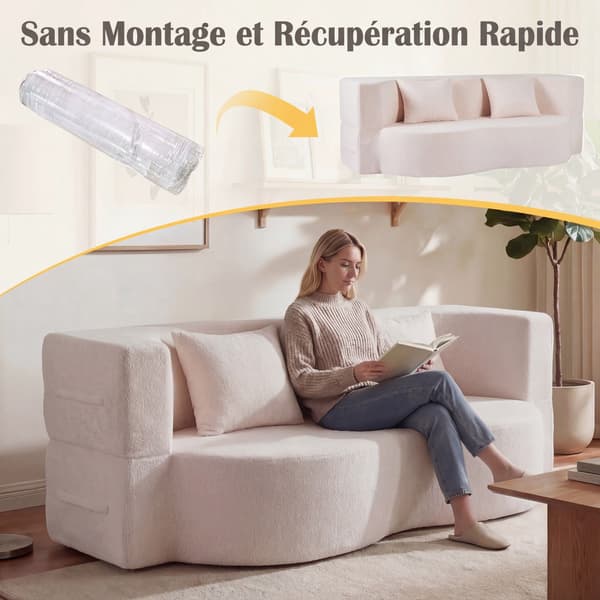 Sammenleggbar sovesofa 192,5 cm, teddyfleece, 2 puter