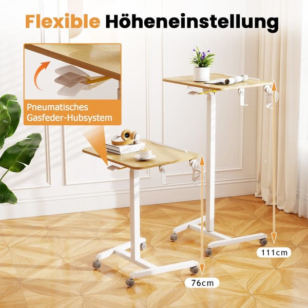 Justerbart, rullende laptopbord med vippeplade, 76-111 cm