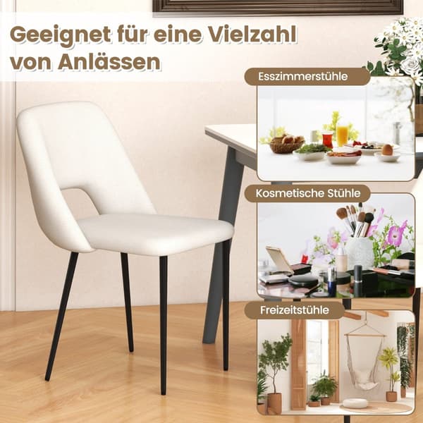 Matstolar Set om 2, Vadderad Sammet, Beige, Metallram