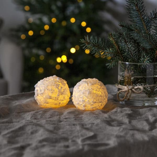 Led blokklys 2-pack snøball med timer