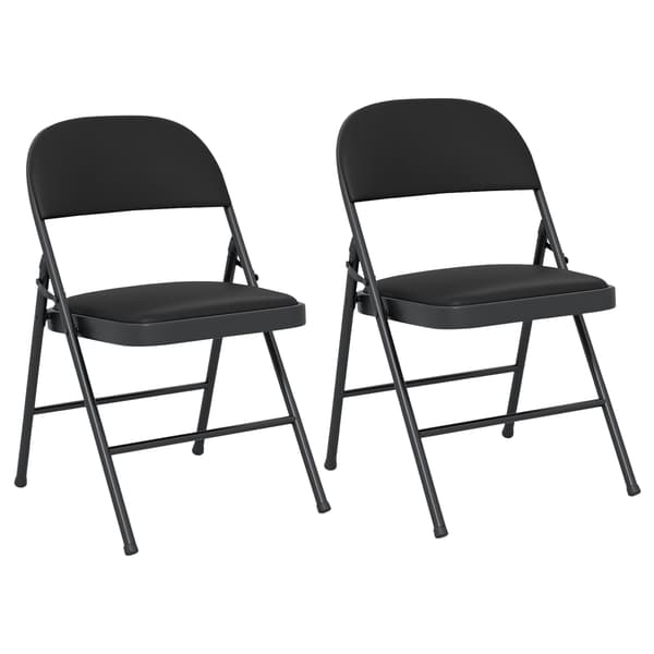 Hopfällbara stolar, stoppat PVC-läder, metallram, 2-pack, svart