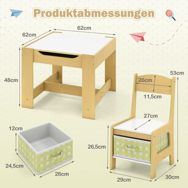 Barneaktivitetsbordsett med stoler, grønn, MDF