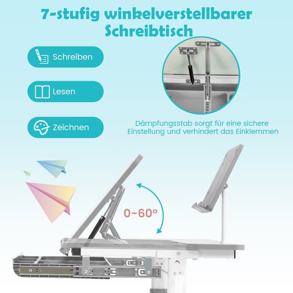 Justerbart barnebordsett med vippet bordplate, grå
