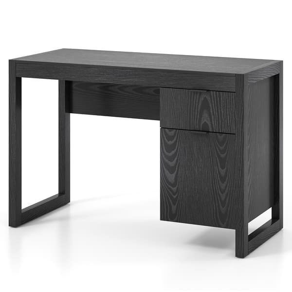 Sort computerbord med opbevaringsskab, 112 cm