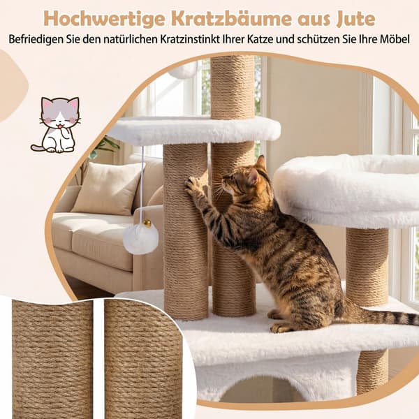 Kradsetræ med hus, platform, seng og bolde, 96 cm beige