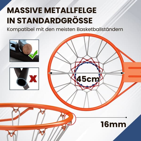 Indendørs basketballkurv – 45 cm ring, vægmontering, orange