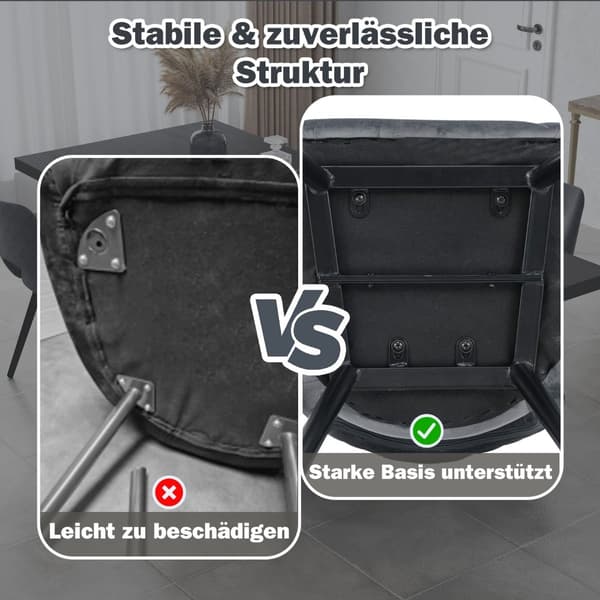 Set med 2 grå matstolar, stoppade, 150 kg kapacitet