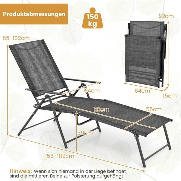 Justerbart sammenleggbart solsengsett – grått, 2 deler