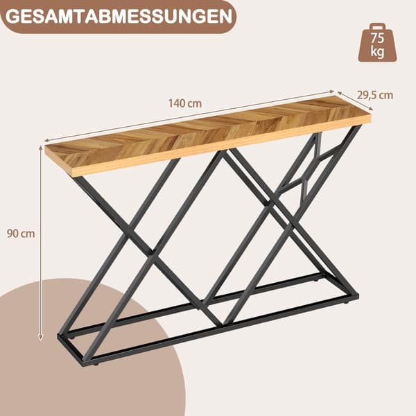 Konsollbord med geometrisk metallbase, 140 cm