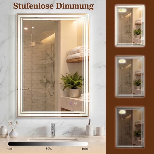 LED-baderomsspeil, antidugg, minne, 70x50 cm