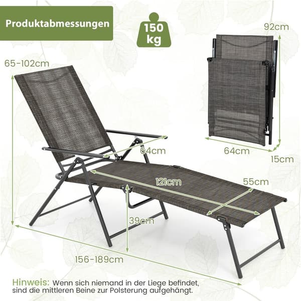Justerbart hopfällbart solsängset, brunt, 2-delat