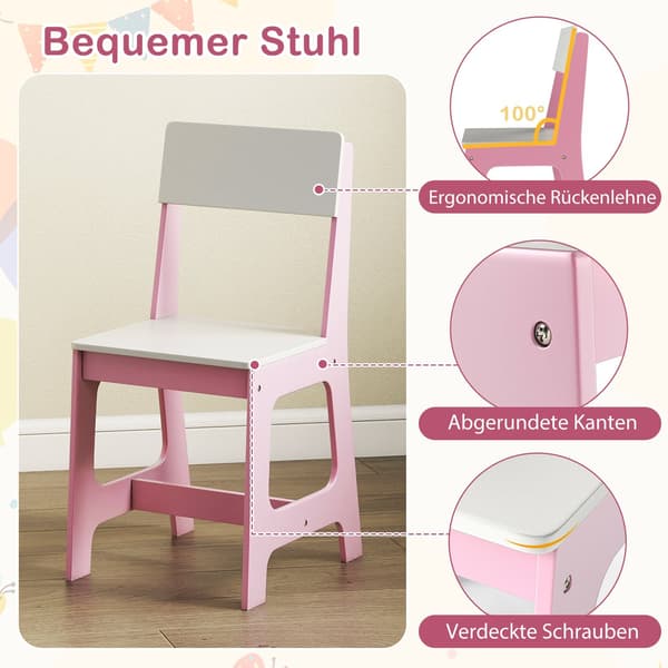 Barneskrivebord og stolsett med oppbevaring, rosa MDF