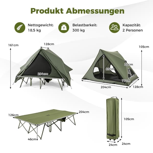 Campingtelt med barneseng for 2, vanntett, bærbart