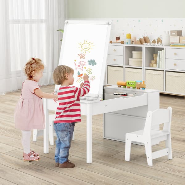 Kunstbord for barn og 2 stoler, justerbart staffeli, papirrull