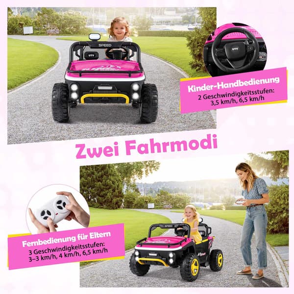 24V elektrisk barnevogn, 2-seter, rosa