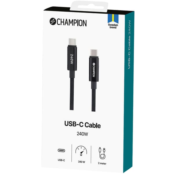 USB-C-kabel 240 W, 2 m, svart
