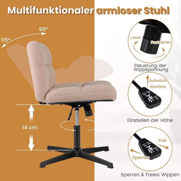 Kontorstol med krydsben, lyserød kunstpels, ergonomisk design