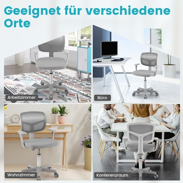 Justerbar barnstol, 360 graders vridbar, ergonomisk, grå