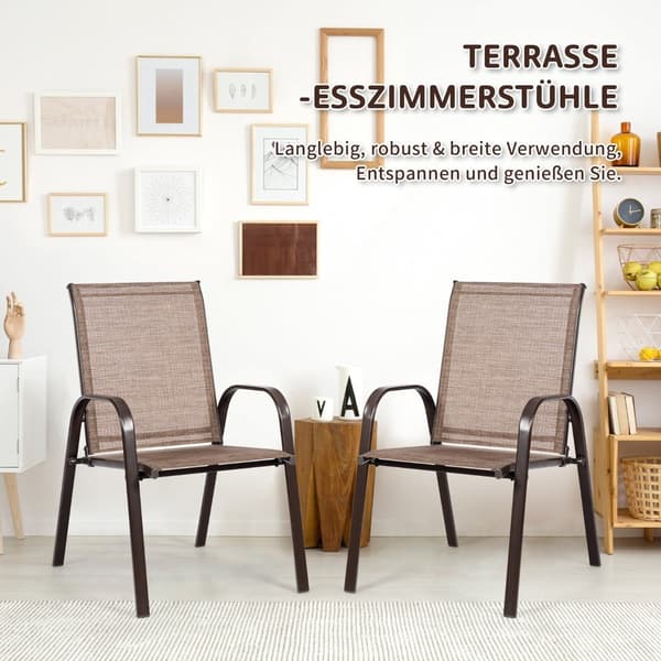 Trädgårdsstolset för utomhusbruk, metallram, brun, 2-pack