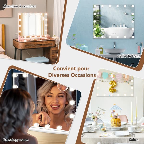 Oplyst makeupspejl, 18 LED'er, touch, 3 tilstande, 3X