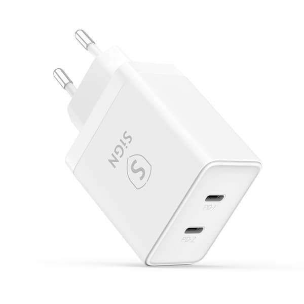 Dual USB-C PD Oplader 40W - Hvid
