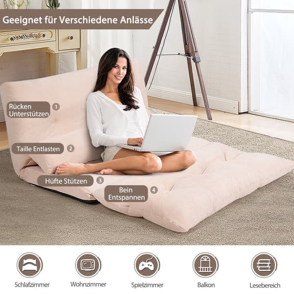 Justerbar golvbäddsoffa med 2 kuddar, beige
