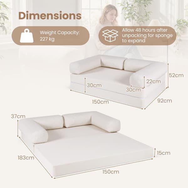 Sovesofa med foldefunktion, 4-i-1 fløjlsbukser, beige