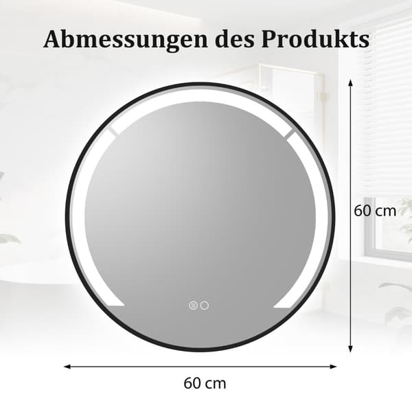 60 cm rund LED-badrumsspegel med imskydd