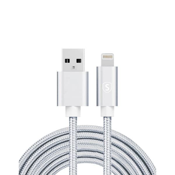 USB-Lightning-kaapeli, 2,4A, 3m, Nylon - hopea