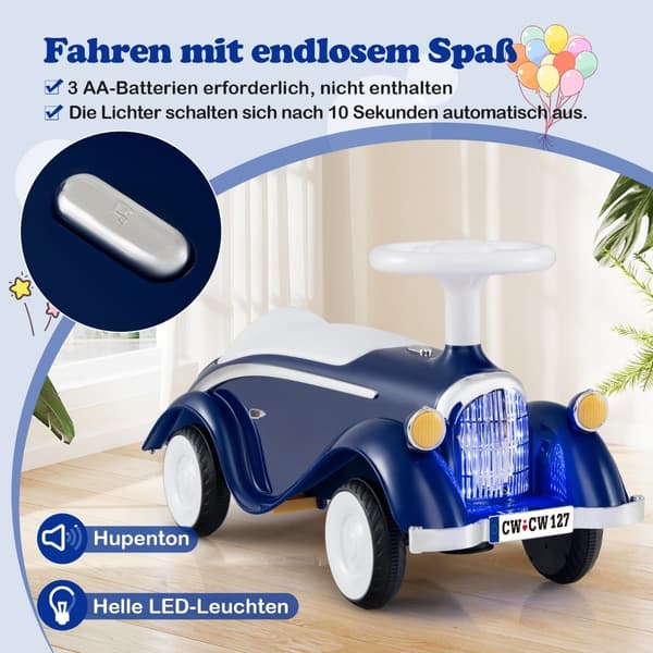 Småbarnsbil med horn, LED-lys, mørkeblå