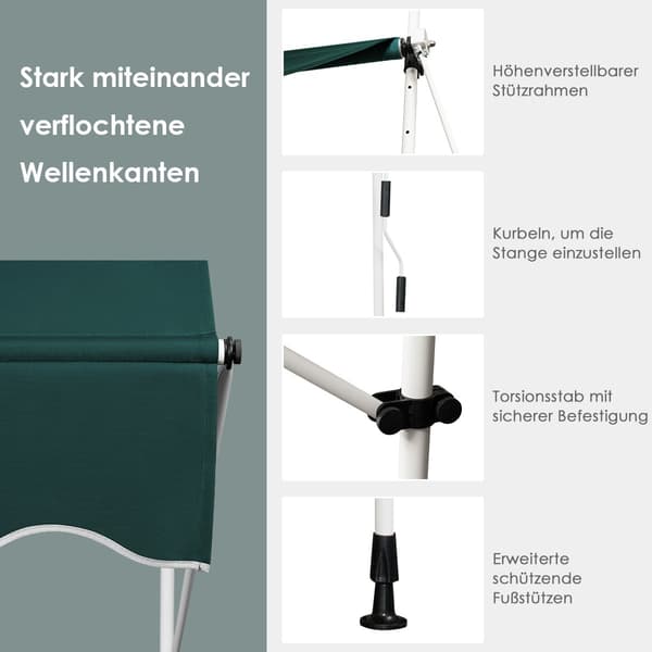 Utdragbar balkongmarkis, 400 cm, UV-resistent, grön