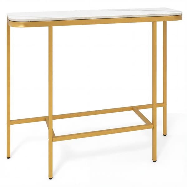 Sofakonsollbord, topp i imitert marmor, metallramme, 110 cm