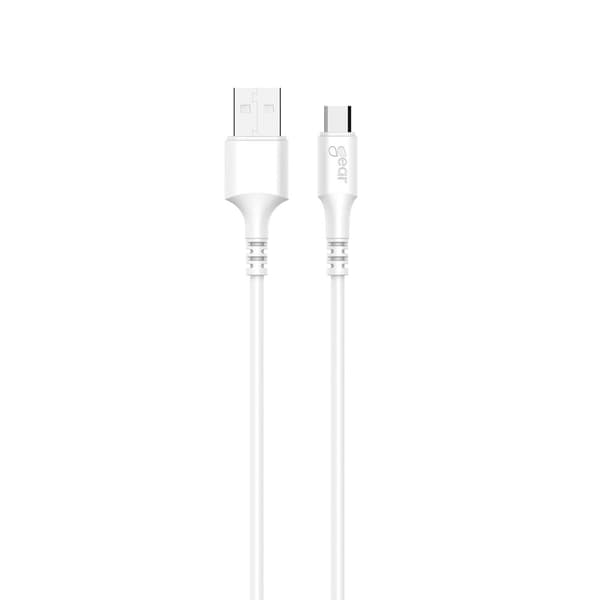 GEAR Ladekabel MicroUSB til USB-A 2m hvit rund kabel