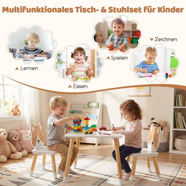 Barnbord och 2 stolar, vit, furuben