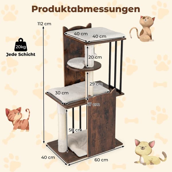 Kradsetræ med sisalstolper, 4 platforme, bolde, hynder