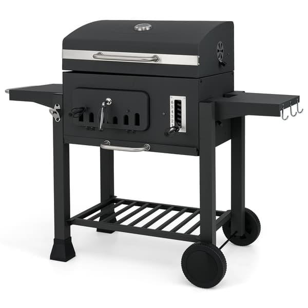 Kullgrill med sammenleggbare sidebord, justerbar høyde