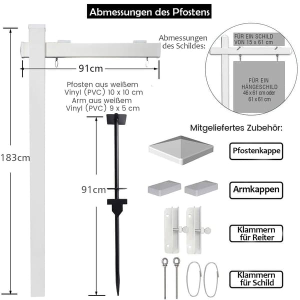 Fastighetsskylt, UPVC, 180 cm, ingen grävning krävs