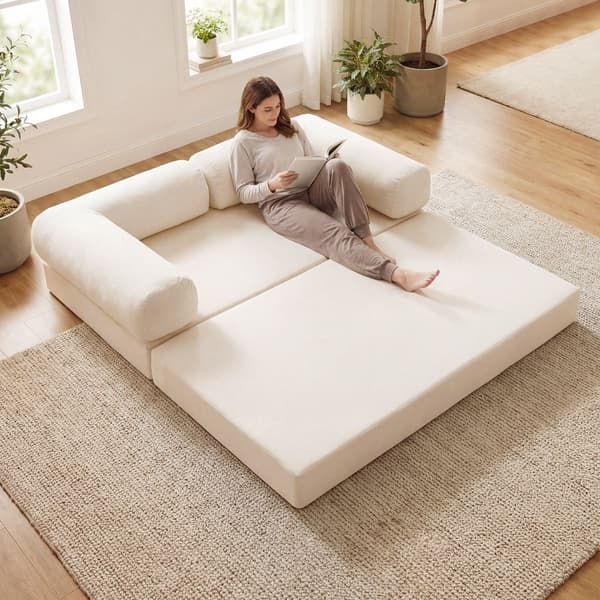 Fällbar bäddsoffa, 4-i-1 manchester, beige