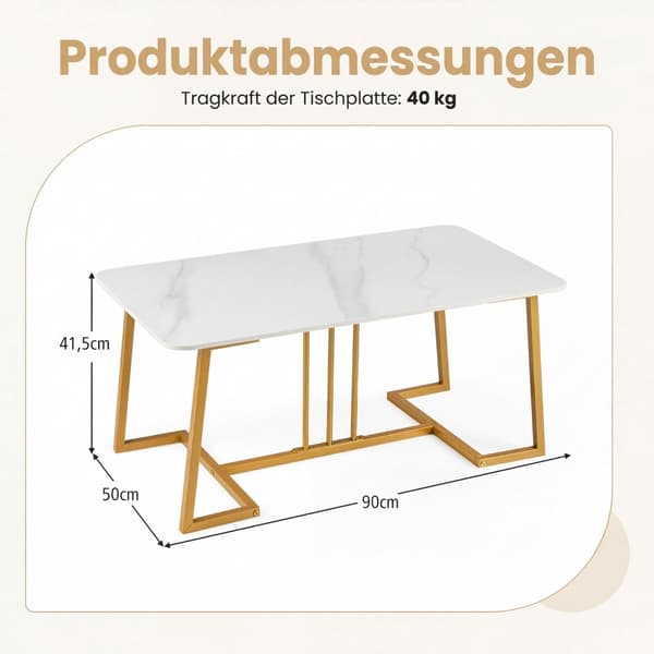 Soffbord Konstmarmor 90cm Metallram Vitt Guld