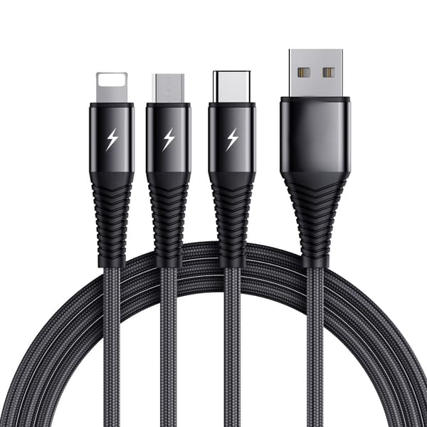 3-in-1 Cable Lightning, USB-C, Micro-USB, 3A, 1,2 m - musta