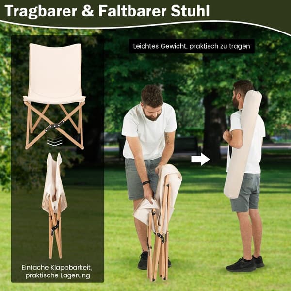 Fjärilsfällstolar, set om 2, bambu, beige, 150 kg kapacitet