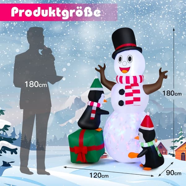 Oppustelig snemand med pingviner, LED-lys, 180 cm