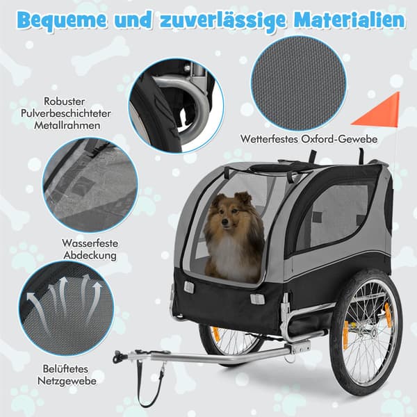 Cykeltrailer til kæledyr, foldbar, 40 kg kapacitet, grå