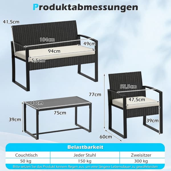 Utemøbelsett i rotting med puter – beige