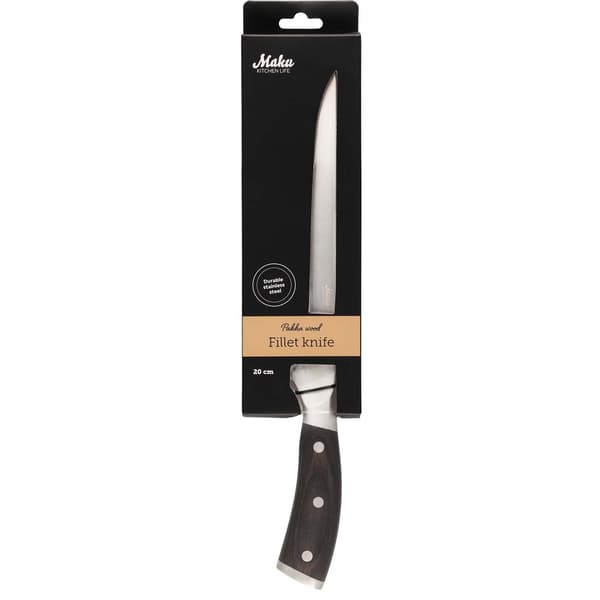 Filetkniv 20 cm, Pakka-træskaft