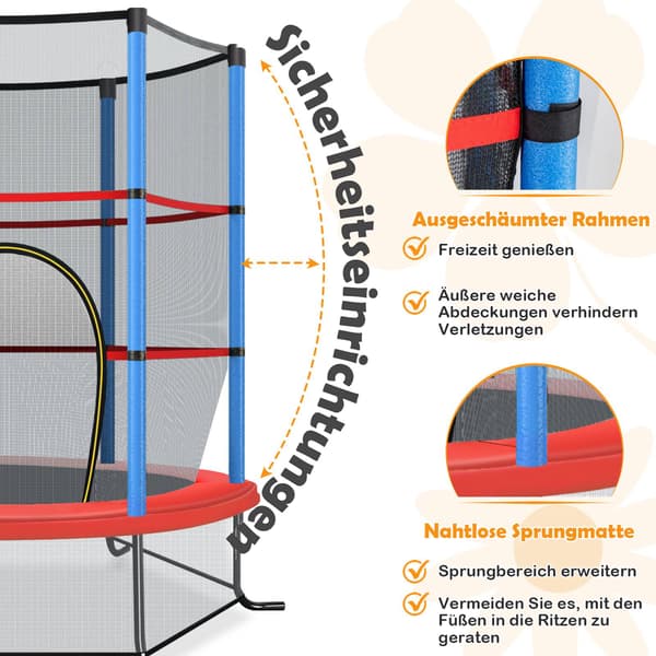 Børnetrampolin med sikkerhedsnet, 165 cm, blå