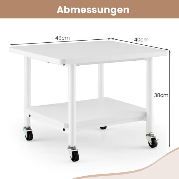 Printerstativ med 2 niveauer og låsbare hjul, hvid